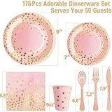 175-Piece Pink Rose Gold Party Set Serves 25 Plates Cups Napkins Cutlery