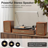Vinyl Record Player with External Speakers, 3-Speed Bluetooth Input Turntable, PC Recording, Stereo Speakers, RCA Out, AUX in, Auto Stop, Gold Trim,