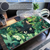 Black Cat Mouse Pad Cute Gaming Mousepad Xl Kawaii Computer Mat 31.5 X 15.7 In Full Desk Mouse And Keyboard Pad Green Desk Mat With Stitched Edge Anti-Slip Washable For Office And Home