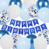 Blue Happy Birthday Banner Party Decoration Set, Blue Birthday Decoration, 16 Pcs 12In Balloons With 2 Ribbons For For Women Men Boys Girls Any Ages Birthday Party Decoration