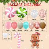 Gingerbread Balloon Garland Kit 134Pcs Christmas Balloons Arch Kit Pink Brown Rose Gold Teal Blue Balloons With Candy Cane Foil Balloon New Year Xmas Cookie Exchange Gingerbread House Party Decoration