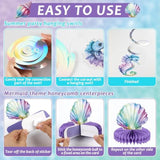 Mermaid Birthday Decorations Mermaid Party Honeycomb Centerpieces, Hanging Swirls Happy Birthday Banner Kit Ocean Mermaids Cutouts For Kids Under The Sea Baby Shower Party Supplies