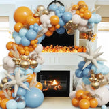 144Pcs Fall Balloon Arch Kit Burnt Orange Blue Gold with Star Balloons for Thanksgiving
