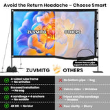 120Inch Outdoor Projector Screen With Stand: 16:9 4K Hd Portable Projector Screen Outdoor Indoor - Front/Rear Movie Screen With Carry Bag, Sandbag - Projection Screen For Backyard, Camping, Theater