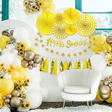 33 Pcs Yellow Birthday Decorations, Banner & Paper Fans for Honeybee, Sunflower Party
