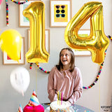 Kathon, Giant Gold 14 Balloon Numbers Set - 40 Inch | Gold 14 Birthday