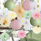 Sage Green And Pink Party Decorations Paper Lanterns Decorative Pink Gold Tissue Paper Pom Poms Sage Green Party Decorations Gold Star Garland For Baby Shower Bridal Shower Birthday Wedding Engagement