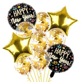 Black & Gold New Year Balloon Set Foil, Latex & Confetti Decor