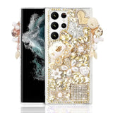For Galaxy S25 Ultra Bling Case, 3D Bling Shiny Rhinestone Diamond Crystal Pearl Handmade Pendant Iron Tower Pumpkin Car Flowers Soft Protective Anti-Fall Case For Galaxy S25 Ultra(Gold)