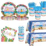 194Pcs Hawaiian Aloha Decorations For Happy Birthday Party Plates, Cup, Napkin, Tablecloth, Tableware, Summer Beach Holiday Party Birthday Party Supplies Plates Serve 24 Guests