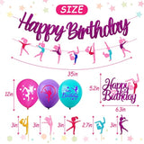 52 Pcs Gymnastics Birthday Decoration Set Gymnast Happy Birthday Banner Cake Topper 25 Cupcake Toppers Gymnastics Balloons For Girl Bday Glitter Party Supplies