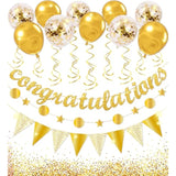 Congratulations Banner Kit - Glitter Congratulation Banner, Triangle Flag Banner, Star Circle Dots Garland, Hanging Swirls, Pre-Assembled Decorations For Graduation, Birthday, Anniversary Party Favors