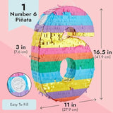 Rainbow Number 6 Pinata For 6Th Birthday Party Supplies, Fiesta, Anniversary Celebration, And Fiesta Celebration (Small, 16.5 X 11 X 3 In)