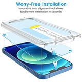 JETech One Touch Install Screen Protector for iPhone 12/12 Pro 6.1-Inch, Full Coverage Tempered Glass Film, Auto Alignment Tool Kit, HD Clear, 2-Pack