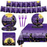 102Pcs Halloween Birthday Tableware Set Disposable Plates Napkins Cutlery Party Supplies