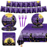 102Pcs Halloween Birthday Tableware Set Disposable Plates Napkins Cutlery Party Supplies