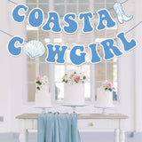 Coastal Cowgirl Banner Coast Beach Retro Western Bachelorette Decorations Summer Beach Bachelorette Party Party Decor Shell Cowgirl Boots Garland Banner For Girl Bridal Shower Wedding Party Supplies