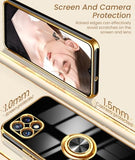 For T-Mobile Revvl 7 5G Case With 2X Screen Protector, 360° Rotatable Ring Holder Magnetic Kickstand,Plated Gold Edge Slim Soft Tpu Protective Cover For T-Mobile Revvl 7 Black