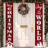 Christmas Nativity Porch Sign Banner Merry Christmas Door Joy To The World Jesus Religious Banner Front Porch Holy Nativity Xmas Decorations For Home Xmas Holiday Front Door (Plaid Style)