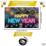 Extra-Large Neon Happy New Year Banner 72x44 Inch Glow Party 2026