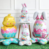 4Pcs Easter Balloons,Large Size Bunny Rabbit Chicken Egg Shaped Mylar Foil Balloons For Happy Easter Birthday Party Home Spring Decorations