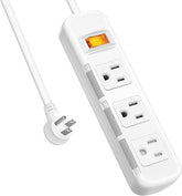 Flat Plug Surge Protector Power Strip 3 Outlets 3FT Extension Cord 300J Overload Protection White