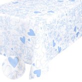 Something Blue Tablecloth, White + Blue | 9' X 4.5' | Bachelorette Tablescape, Wedding Party Setting, Bridal Shower Decoration, Engagement Table Cover
