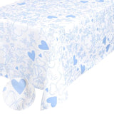 Something Blue Tablecloth, White + Blue | 9' X 4.5' | Bachelorette Tablescape, Wedding Party Setting, Bridal Shower Decoration, Engagement Table Cover