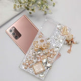 For Galaxy Note 20 Case Women Luxury 3D Bling Shiny Rhinestone Diamond Crystal Pearl Handmade Pendant Iron Tower Pumpkin Car Flowers Soft Protective Anti-Fall Case For Galaxy Note 20 5G