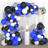 Royal Blue Black Silver White Balloon Arch Garland - 122Pcs Blue Black
