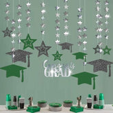 2025 Graduation Banner Party Decorations Green Graduation Cap Garland Kit Congrats Grad Supply For Prom Backdrop Decoration Ceiling Decor High School College Kindergarten Home Celebrations