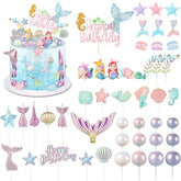 42 Pcs Mermaid Cake Topper Under The Sea Cake Toppers Birthday Decorations Starfish Shell Mermaid Tail Seaweed Leaves Cupcake Candle For Birthday Baby Shower Party