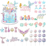 42 Pcs Mermaid Cake Topper Under The Sea Cake Toppers Birthday Decorations Starfish Shell Mermaid Tail Seaweed Leaves Cupcake Candle For Birthday Baby Shower Party