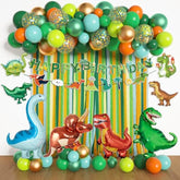 Dinosaur Birthday Party Decorations Supplies Happy Birthday Banner Crepe Paper Green Orange Blue Gold Dino Foil Balloons Garland Arch Kit For Jungle Safari Dinosaur Themed Baby Shower Party Boys Kids
