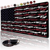 Xxl Large Gaming Mouse Pad, Ergonomic Larger Extended Gaming Mouse Pad Non-Slip Rubber Base For Work Gaming Office Home Computer + Cup Coaster, American Gun Flag Usa