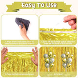 3.3 X 6.6 Ft Foil Fringe Backdrop Curtains, Tinsel Streamers Party Decorations, Fringe Backdrop For Birthday, Baby Shower, Gender Reveal, Graduation (3, Gold)