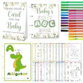 Baby'S First Abc Book & Baby Shower Game – A To Z Coloring Cards With 24 Watercolor Pens, Fun Interactive Activity For Guests, Unique Keepsake Alternative To Guest Book (Sage Theme)