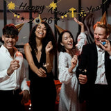 2026 Happy New Year Black and Gold Banner Party Decor No DIY
