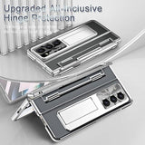 For Z Fold 7 Case With S Pen Holder & Stylus And Kickstand, Built-In Privacy Screen Protector Flat Hinge For Samsung Galaxy Z Fold 7 Case, Galaxy Fold7 Phone Cover With S Pen Slot - Clear Silver
