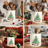 Christmas Utensil Holder, Christmas Tree Utensils Holder For Christmas Kitchen Decor, Xmas Cute Ceramic Utensils Crock For Rustic Farmhouse Indoor Kitchen Decorations