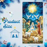 Nativity Christmas Door Cover Decorations - Jesus Holy Night Banner Blue Gold Religious Xmas Scene Sheep Front Door Cover Banner Backdrop For Holiday Farmhouse Decor