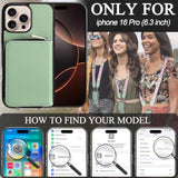 Wallet Case For Iphone 16 Pro, Rfid Blocking Pu Leather Crossbody Phone Purse With Card Holder, Zipper Pocket, Wrist Strap & Adjustable Lanyard For Women 6.3" 5G, Green