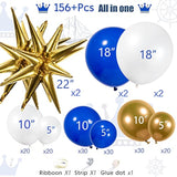 Royal Blue And Gold Balloon Garland Arch Kit 156Pcs Blue Gold White Star Balloons For Wedding Prince Baby Shower For Boy Men Birthday Graduations Class Of 2025 Prom Decorations Ceremony Supplies