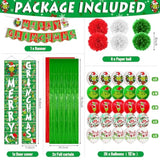 61Pcs Merry Christmas Decorations - Green Monster Door Banner & Porch Sign Hanging Banner For Outdoor Christmas Party Supplies