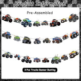Monsters Trucks Banner Bunting Garlands – Pre-Assembled Trucks Off-Road Vehicles Theme Party Supplies | Truck & Cars Decorations For Monster Truck Theme Party, Kids’ Birthdays, Baby Showers, Playdates