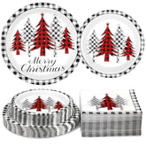 200Pcs Merry Christmas Paper Plates And Napkins Set, Christmas Tree Red & White Plates And Napkins Disposable, Christmas Disposable Dinnerware Set, Christmas Party Xmas Party Decor, Serve 50