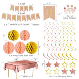 Rose Gold Birthday Party Decorations Supplies Happy Birthday Banner Honeycomb Balls Fringe Curtain Foil Balloons Hanging Swirls Cake Topper Tablecloth Party Supplies For Women Girls