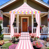 4 Pcs Carnival Circus Tent Decorations Carnival Entryway Door Party Decor Pink And White Striped Awning Hanging Banner Aisle Runners Supply For Circus Theme Birthday Celebration(Exquisite)