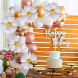 5 Pcs Daisy Flower Foil Mylar Balloons - White Groovy Boho Style, Ideal For Birthday, Wedding, Shower Party Decorations & Supplies