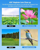 High Power 60X HD Telephoto Lens, High Power Telephoto Mobile Cell Phone Lens with Extension Tripod and Wireless Remote for iPhone 15 Pro/14 Pro/13